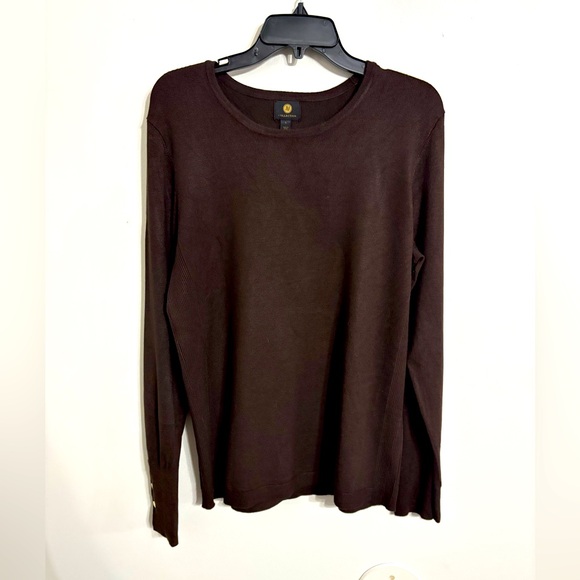 RF JM Collection Dark Brown Knit Top with button details  Size Large - Picture 2 of 6